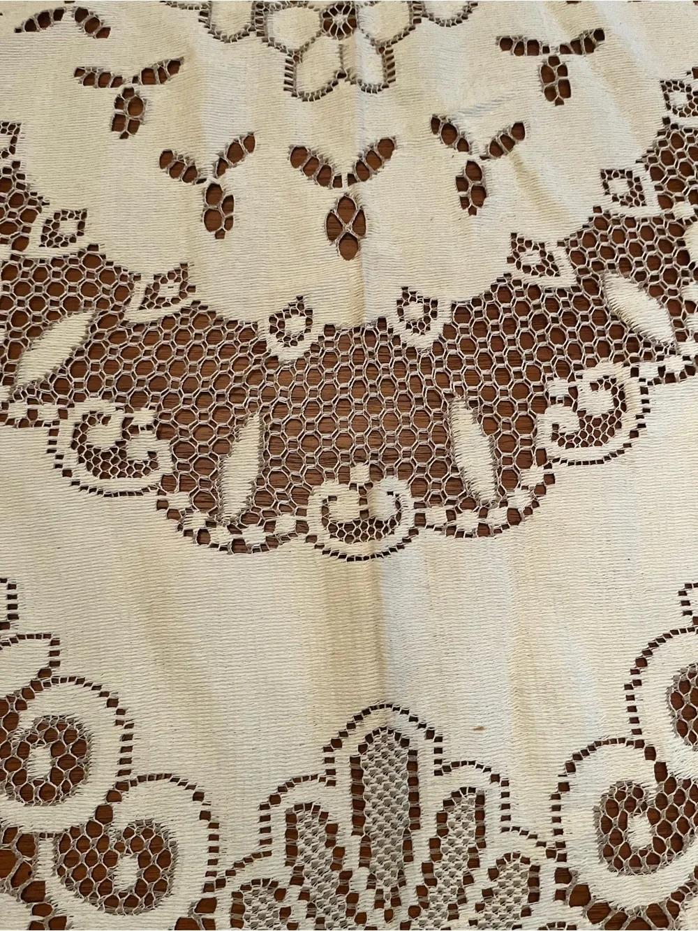 Vintage 1960 Cream Floral Lace Tablecloth Made in France 68” x 88”